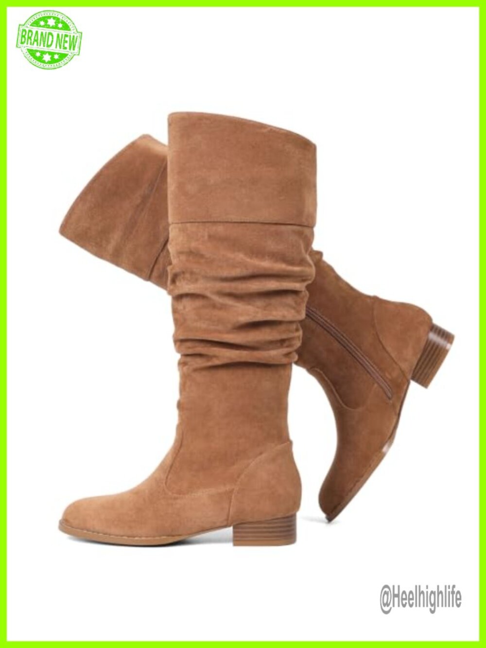 Womens Flat Suede Knee High Boots Slouchy Side Zip Casual Fall Shoes